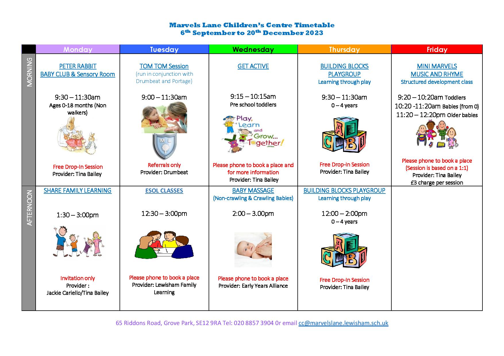 Timetable - Lewisham Children & Family Centre